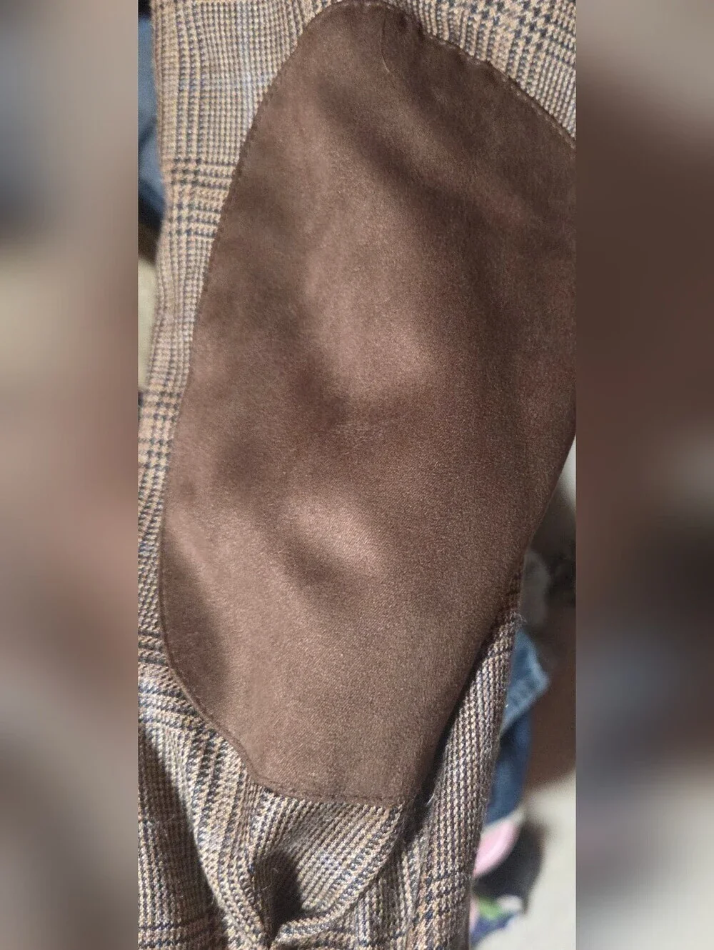 Vintage Ralph Lauren Glen Plaid Brown Silk Blend Blazer Elbow Patches Size 46R